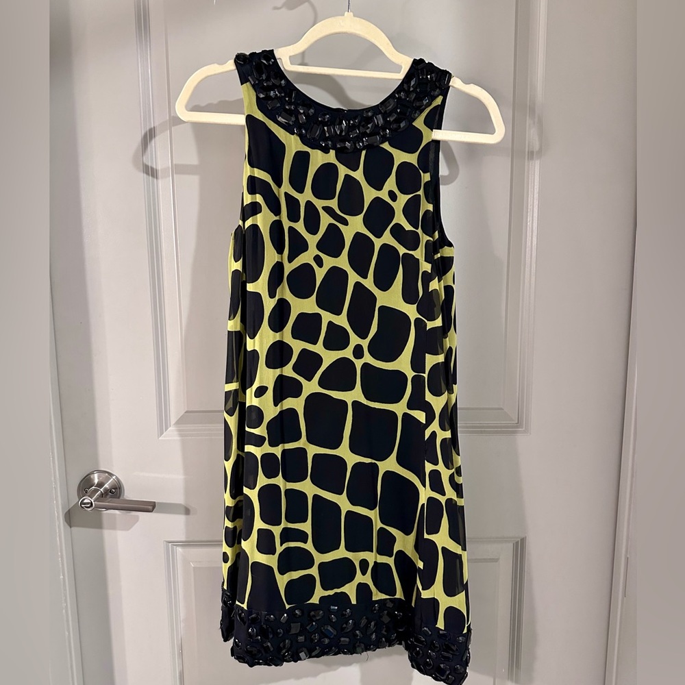 INC International Concepts Silk Black & Green Beaded Sheath Dress
